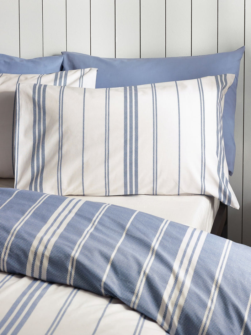 Catherine Lansfield Blue Harbour Stripe reversible duvet cover set - British product