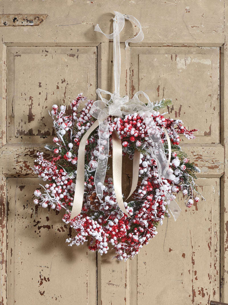 Everlands Red Snowy Christmas wreath 40cm diameter - British product