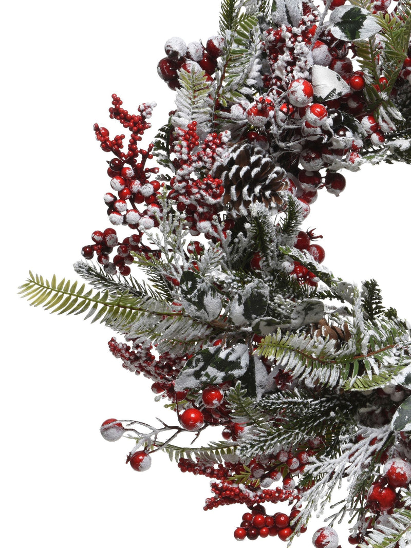 Everlands Red Snowy Christmas wreath 40cm diameter - British product