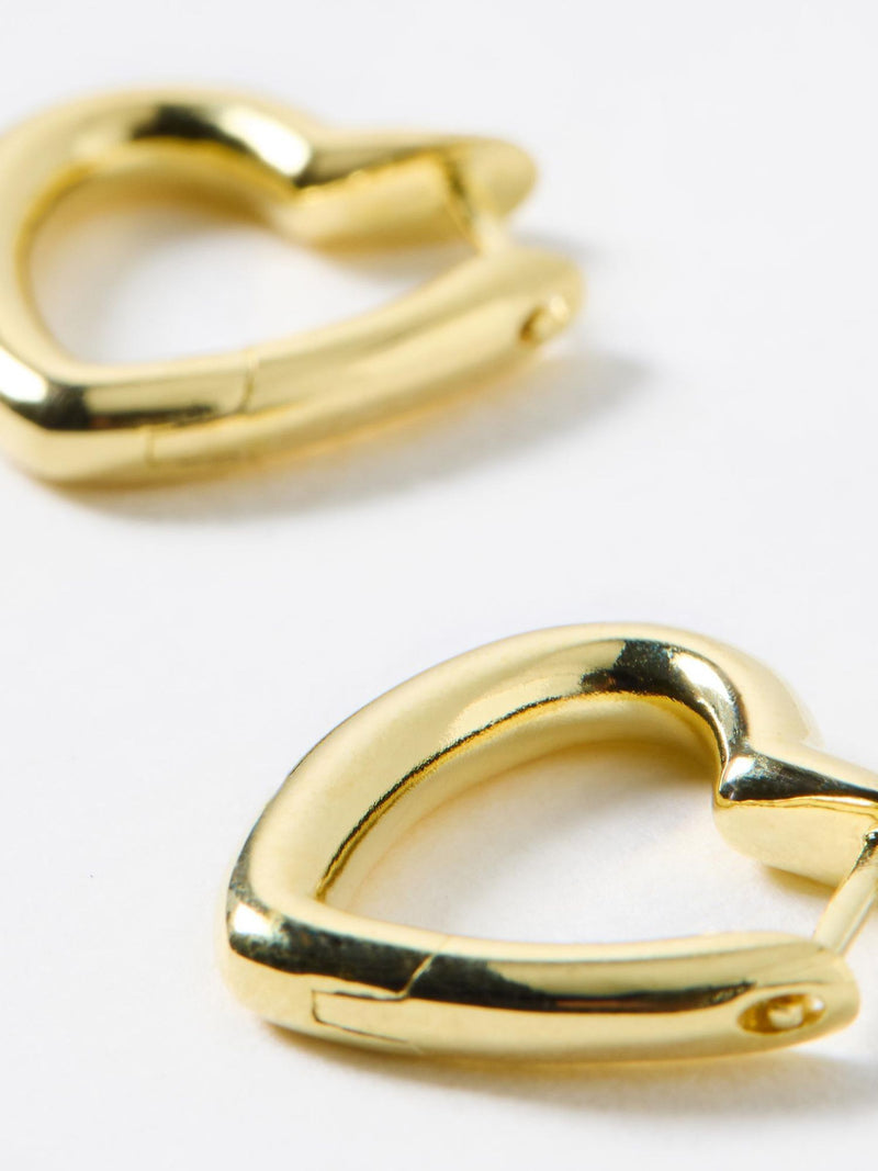 Gold-Plated Heart-Shaped Small Hoop Earrings with Clicker Clasp, 1.5cm x 1.6cm
