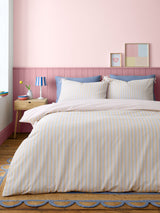 Catherine Lansfield Pastel Brighton Stripe Bow Trim Duvet Cover Set