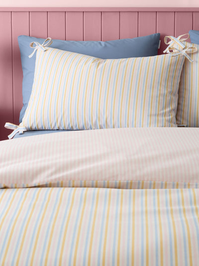 Next Catherine Lansfield Pastel Brighton Stripe Bow Trim Duvet Cover Set- Buy online at McGrocer