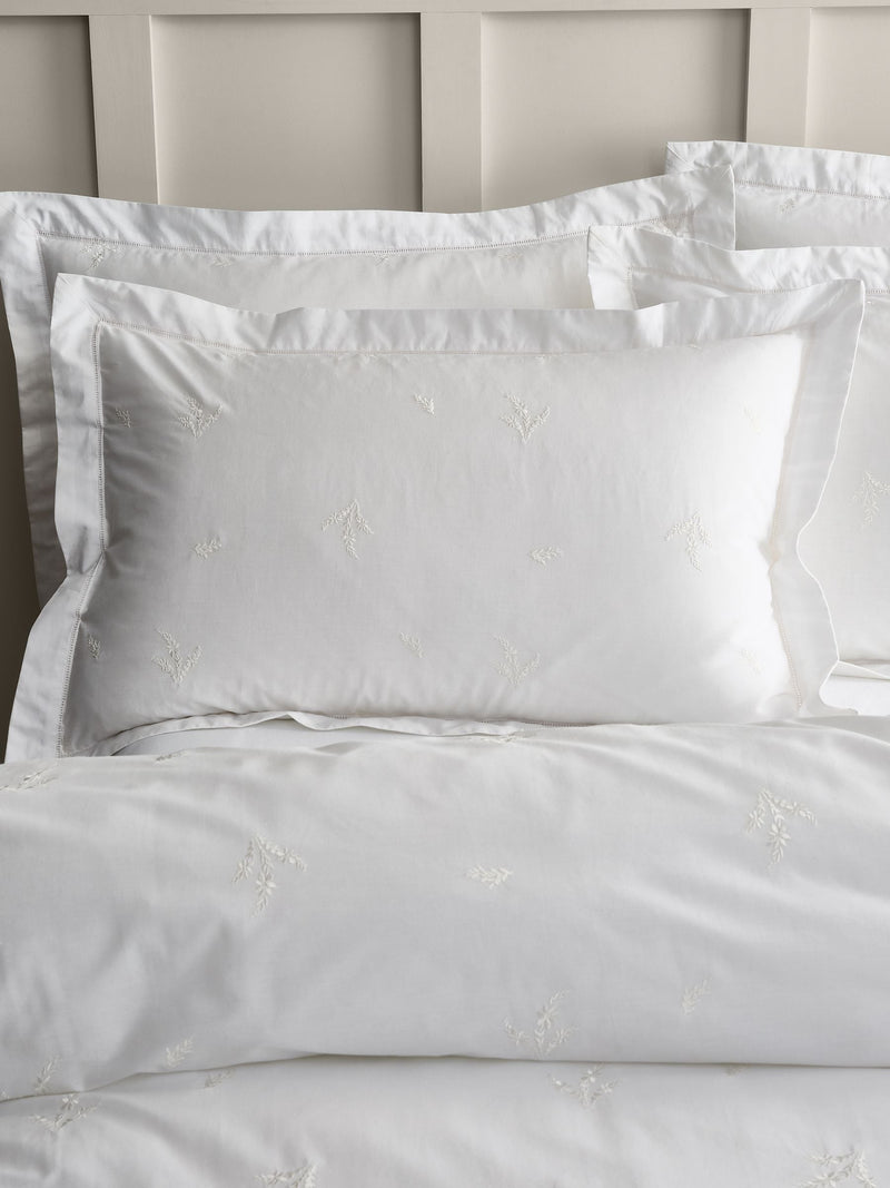 Bianca White Lottie floral embroidery cotton Oxford pillowcase (British brand)