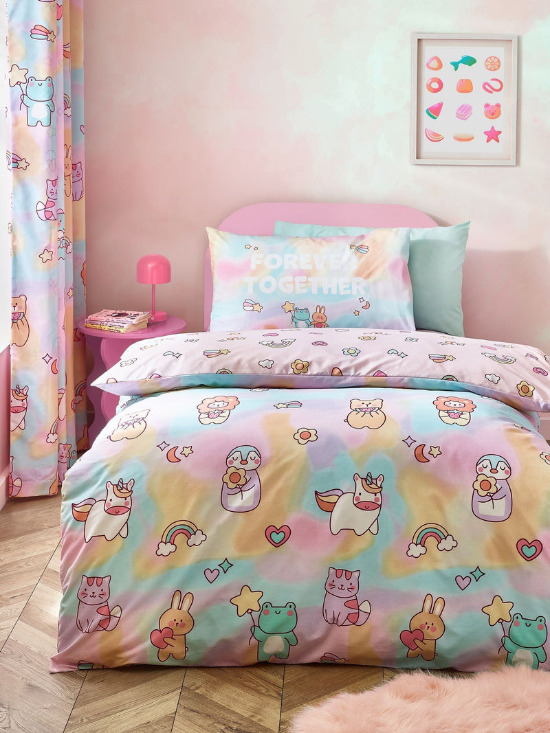 Catherine Lansfield Pastel Forever Together reversible duvet cover set - British product