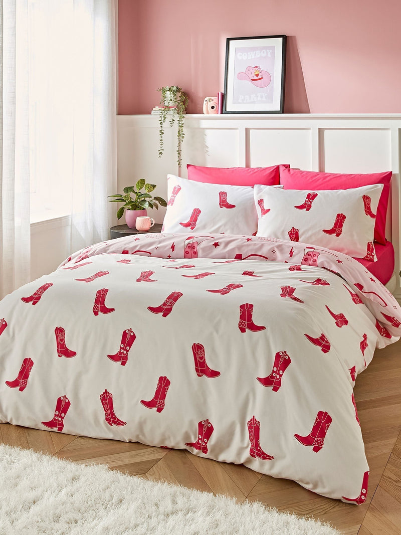 Sassy B Pink Cowgirl Boots Reversible Duvet Cover Set