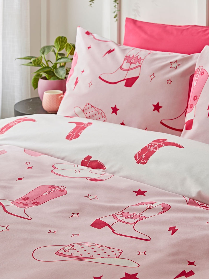 Sassy B pink cowboy boots reversible duvet cover set (British brand)