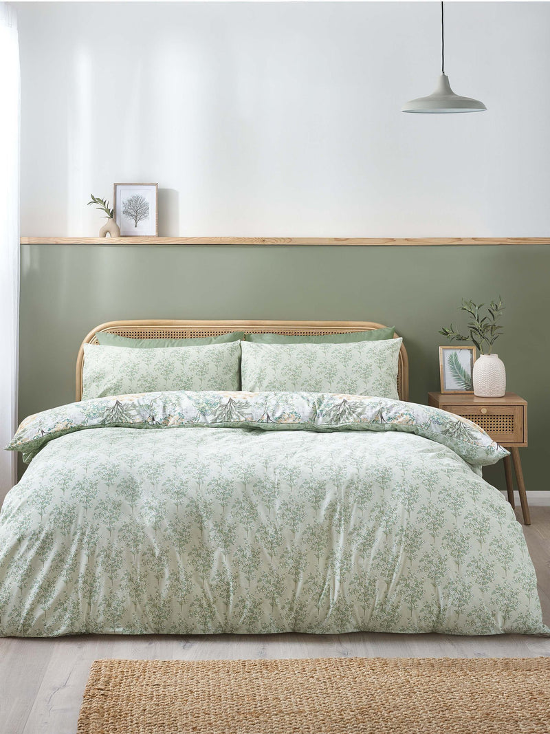 Catherine Lansfield Green Blossom Reversible Duvet Cover Set