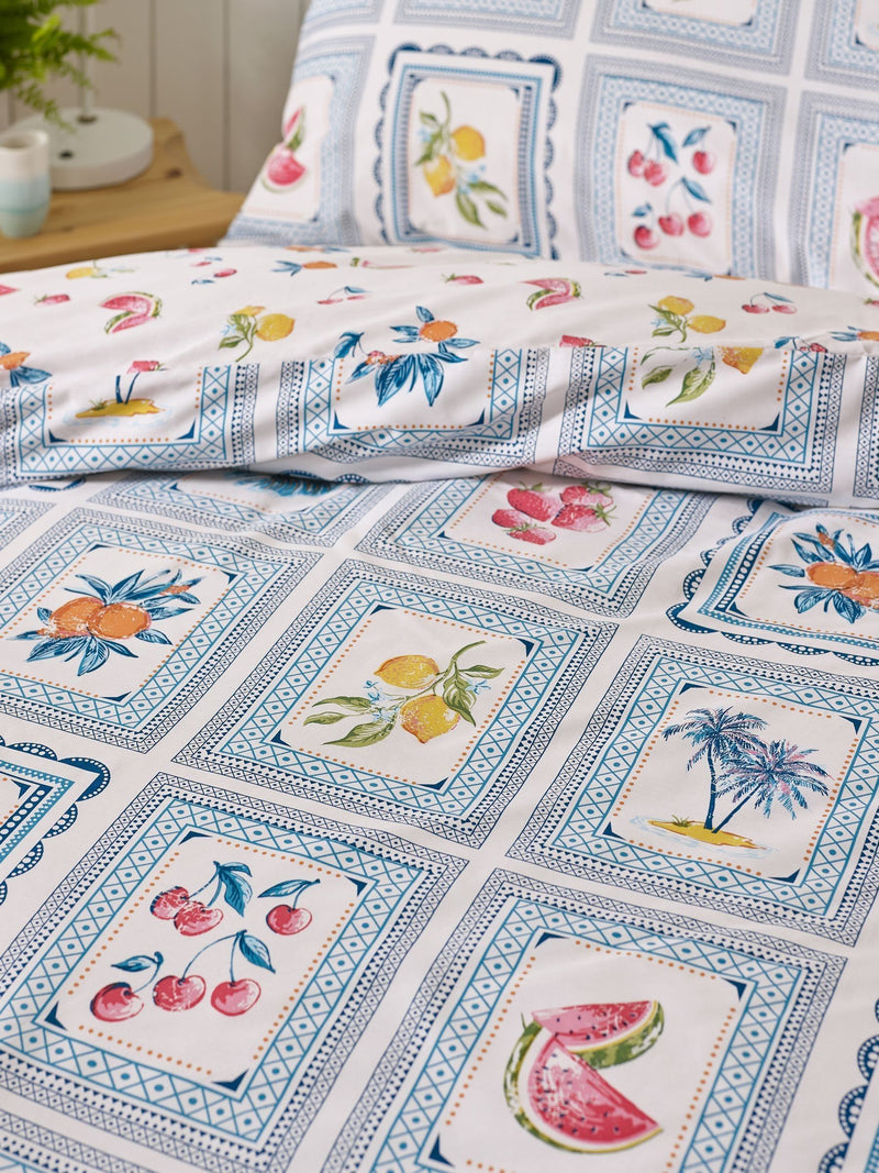 Catherine Lansfield Blue Riviera Tiles Reversible Duvet Cover Set - British product