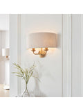 Gallery Home Vintage Brass Highclere Wall Light with linen shade, UK version