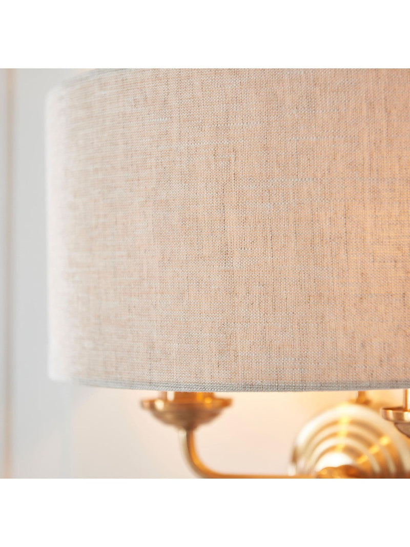 Gallery Home Vintage Brass Highclere Wall Light with linen shade, UK version