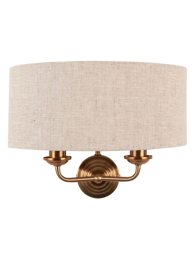 Gallery Home Vintage Brass Highclere Wall Light with linen shade, UK version