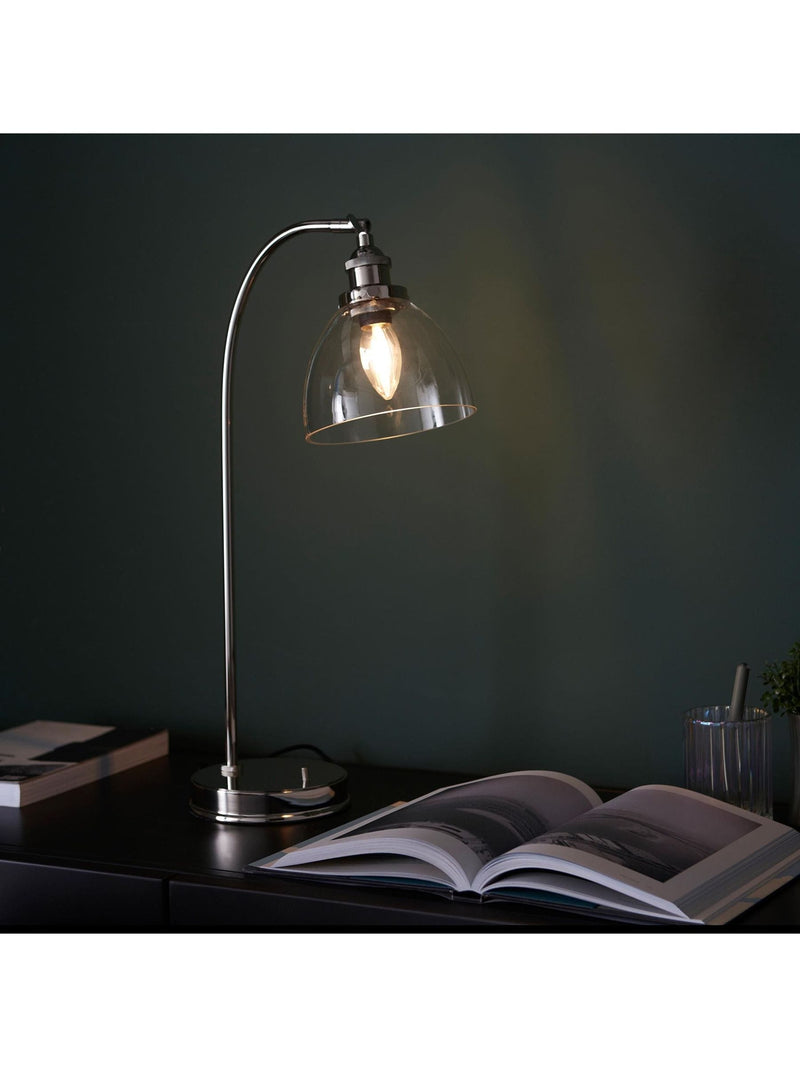 Gallery Home Hansen bright nickel table lamp with clear glass - British product