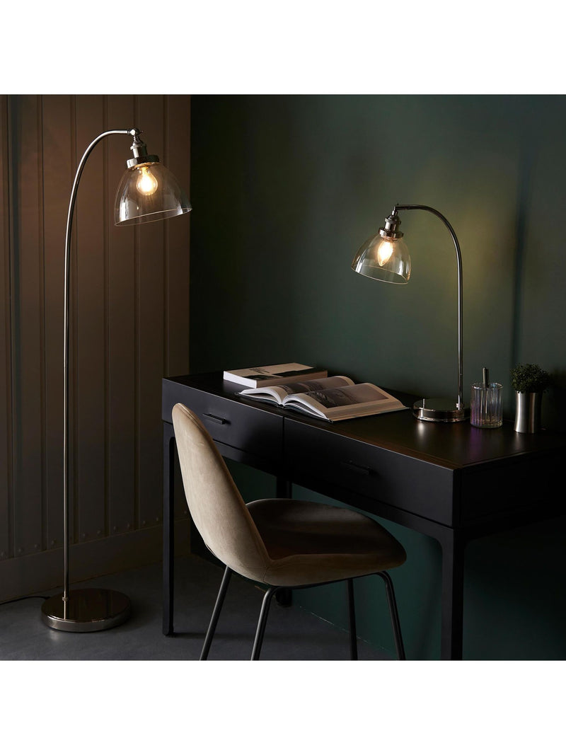 Gallery Home Hansen bright nickel table lamp with clear glass - British product