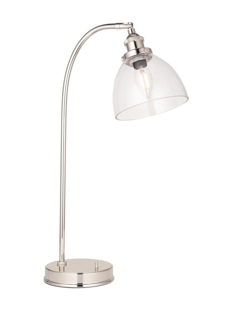Gallery Home Hansen bright nickel table lamp with clear glass - British product