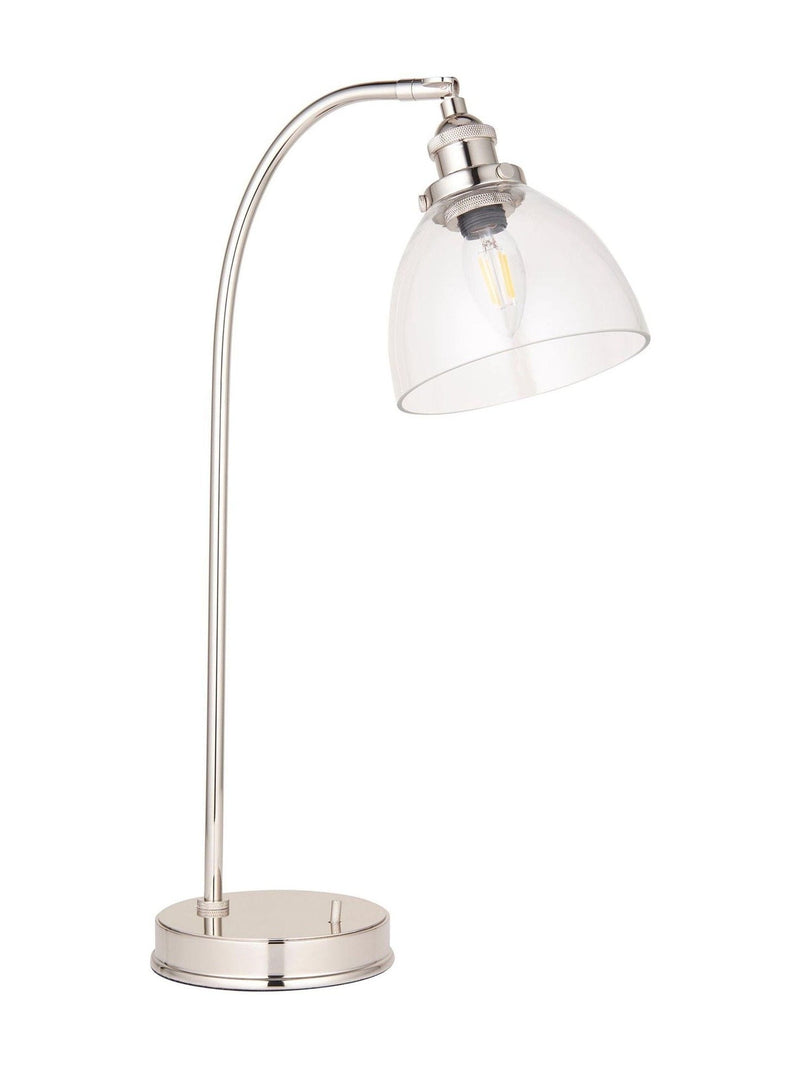 Gallery Home Hansen bright nickel table lamp with clear glass - British product