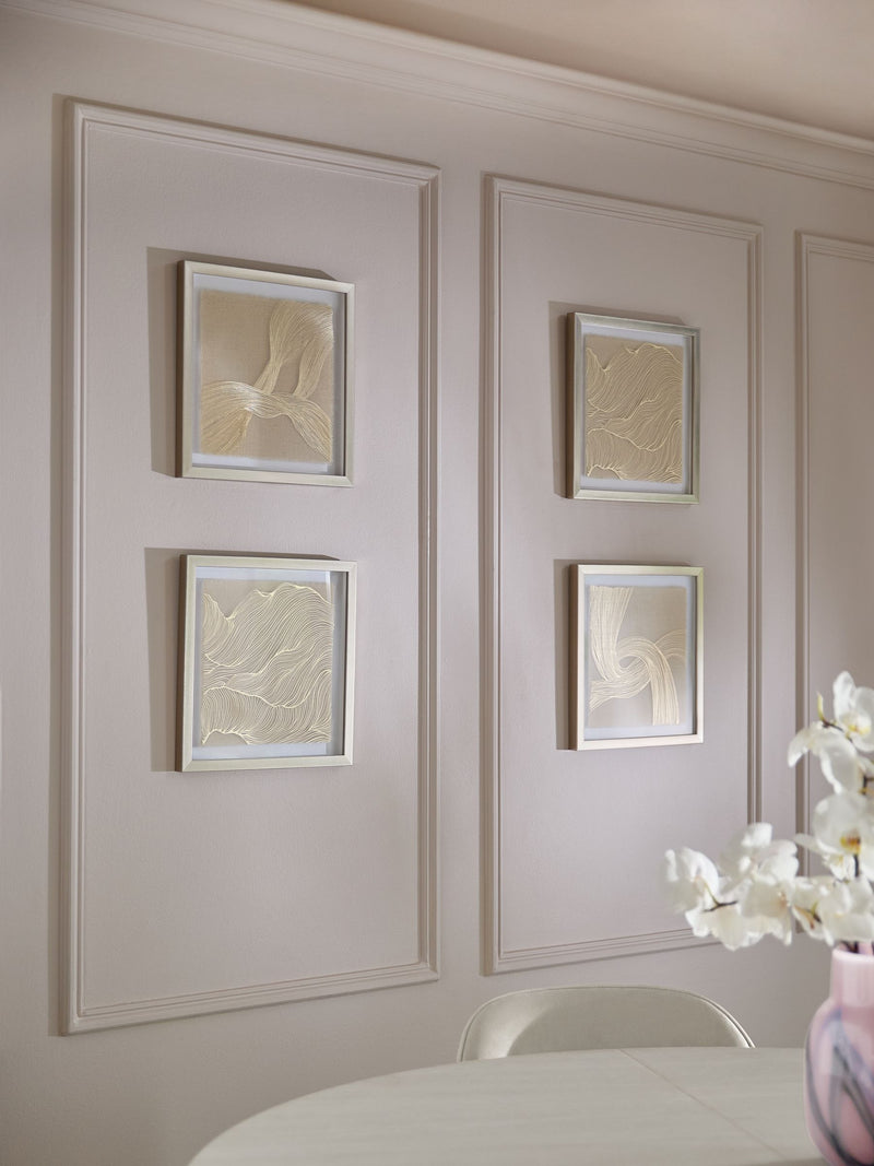 Gold linear swirl framed fabric wall art set of 4 30x30cm (British brand)