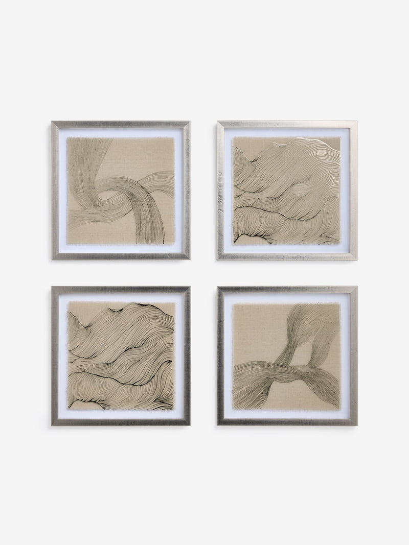 Gold linear swirl framed fabric wall art set of 4 30x30cm (British brand)