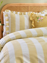 Next Wylder Butter Yellow Birdie Stripe Ruffle Duvet Cover and Pillowcase Set- Buy online at McGrocer
