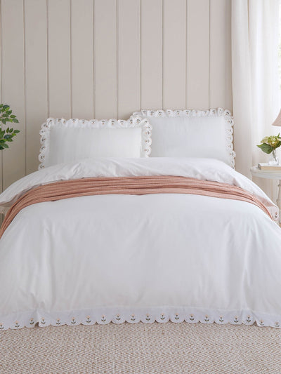 Next Wylder Peach Scallop Embroidered Cotton Duvet Cover Set- Buy online at McGrocer