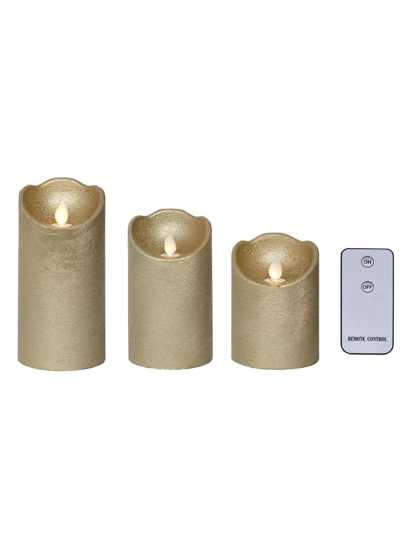 Lumineo Goldton LED-Kerzen Set aus 3 Stück, UK-Version