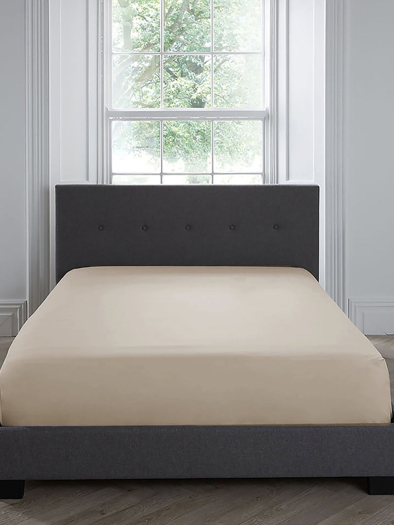 Serene Natural Plain Dye Easy Care 32cm Fitted Bed Sheet