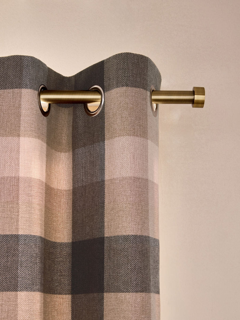Natural brushed check lined eyelet curtains, imported from the UK
