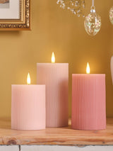Next Lights4fun Pink TruGlow Ribbed LED Pillar Candle Trio with Varying Heights- Buy online at McGrocer