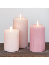Lights4fun Pink TruGlow Ribbed LED Pillar Candle Trio with Varying Heights