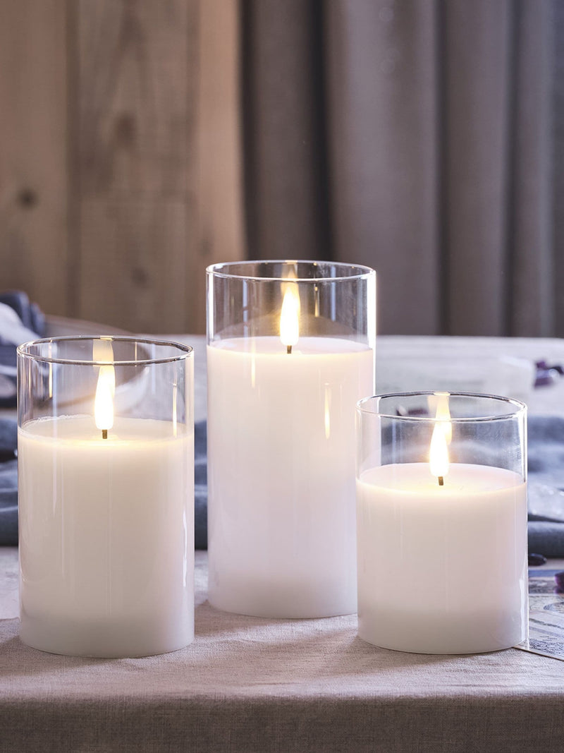 Lights4fun White TruGlow LED glass candle trio 15cm, UK version
