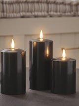 Next Lights4fun Black TruGlow LED Pillar Candle Trio with 15cm, 12.5cm and 10cm Heights- Buy online at McGrocer