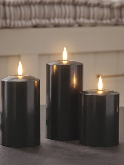 Next Lights4fun Black TruGlow LED Pillar Candle Trio with 15cm, 12.5cm and 10cm Heights- Buy online at McGrocer