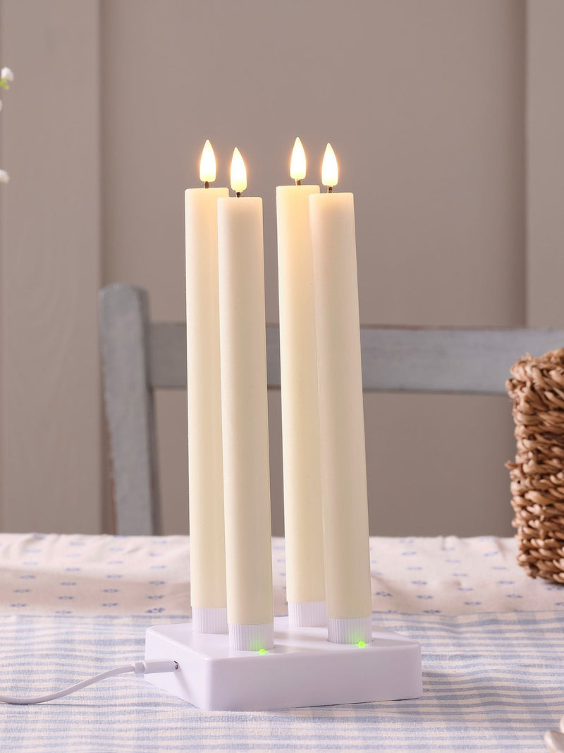Lights4fun set of 4 natural rechargeable taper candles 25 cm, UK version