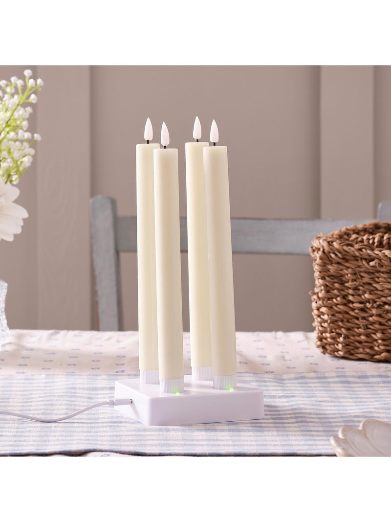 Lights4fun set of 4 natural rechargeable taper candles 25 cm, UK version