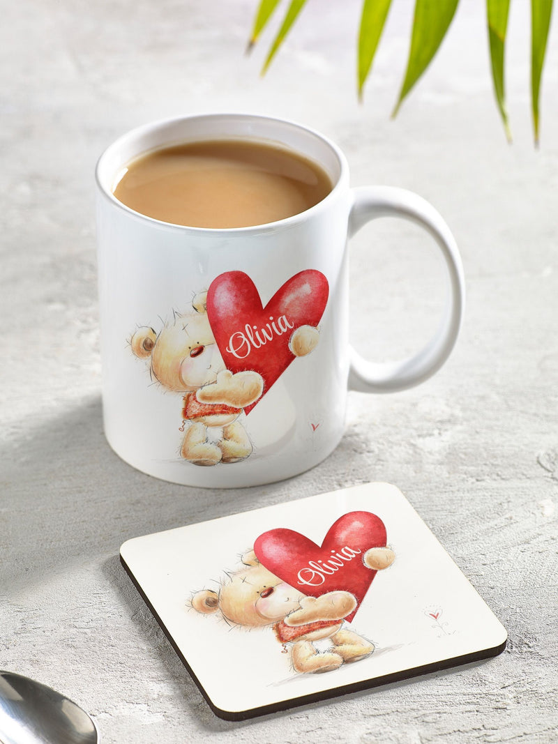 Loveabode personalised Valentine mug and coaster set 11oz, imported from the UK