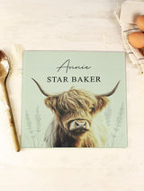 Next PMC Personalised Highland Cow Glass Chopping Board- Buy online at McGrocer