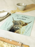 PMC Highland Cow glass chopping board, imported from the UK