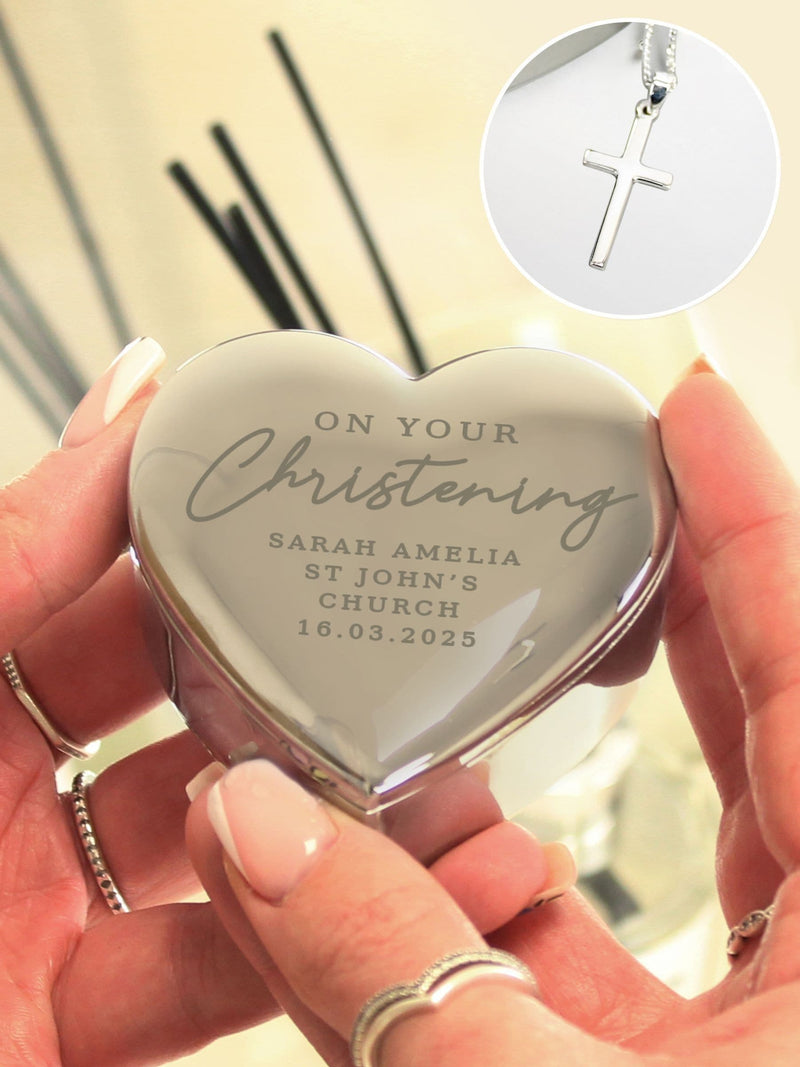 PMC Christening trinket box and cross necklace, imported from the UK