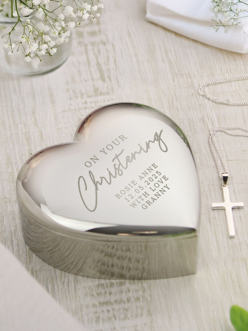 PMC Christening trinket box and cross necklace, imported from the UK