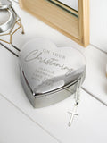 PMC Christening trinket box and cross necklace, imported from the UK