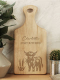 PMC personalised Highland cow chopping board 34cm x 16cm, imported from the UK