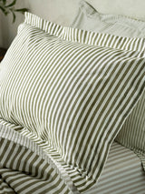 Next Yard Hebden Melange Stripe Olive Green 100% Cotton Pillowcases (Set of 2)- Buy online at McGrocer