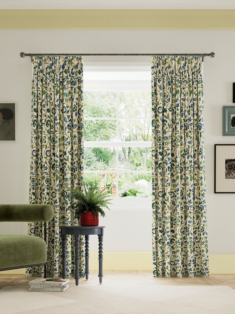 Land & Shore Esther pencil pleat curtains green blue 229x183cm (British brand)