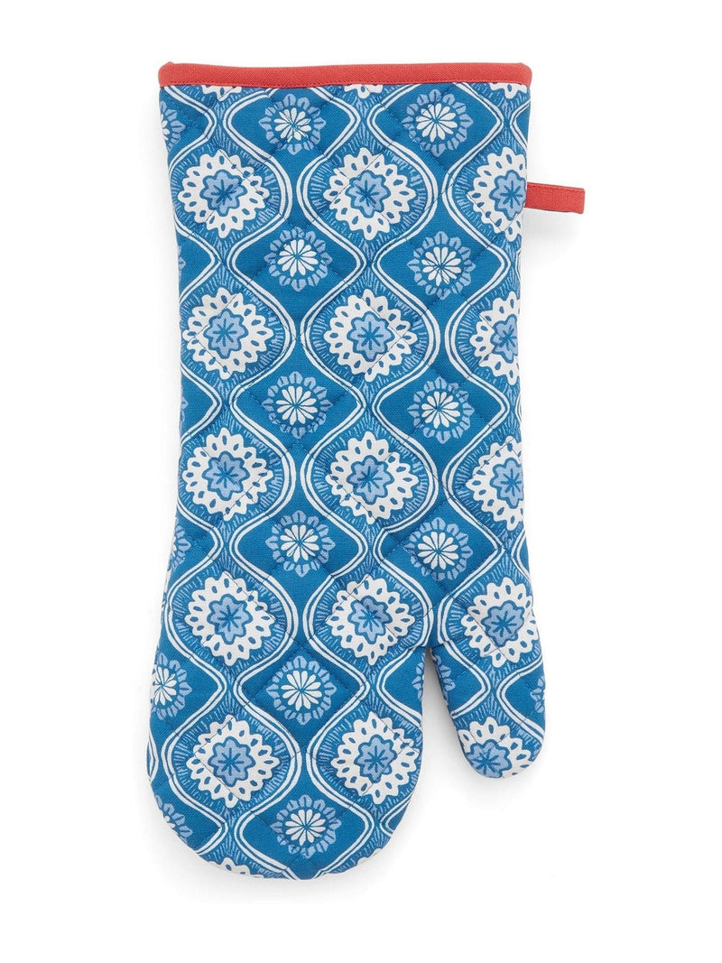 Land & Shore blue red Achill oven gloves, UK version