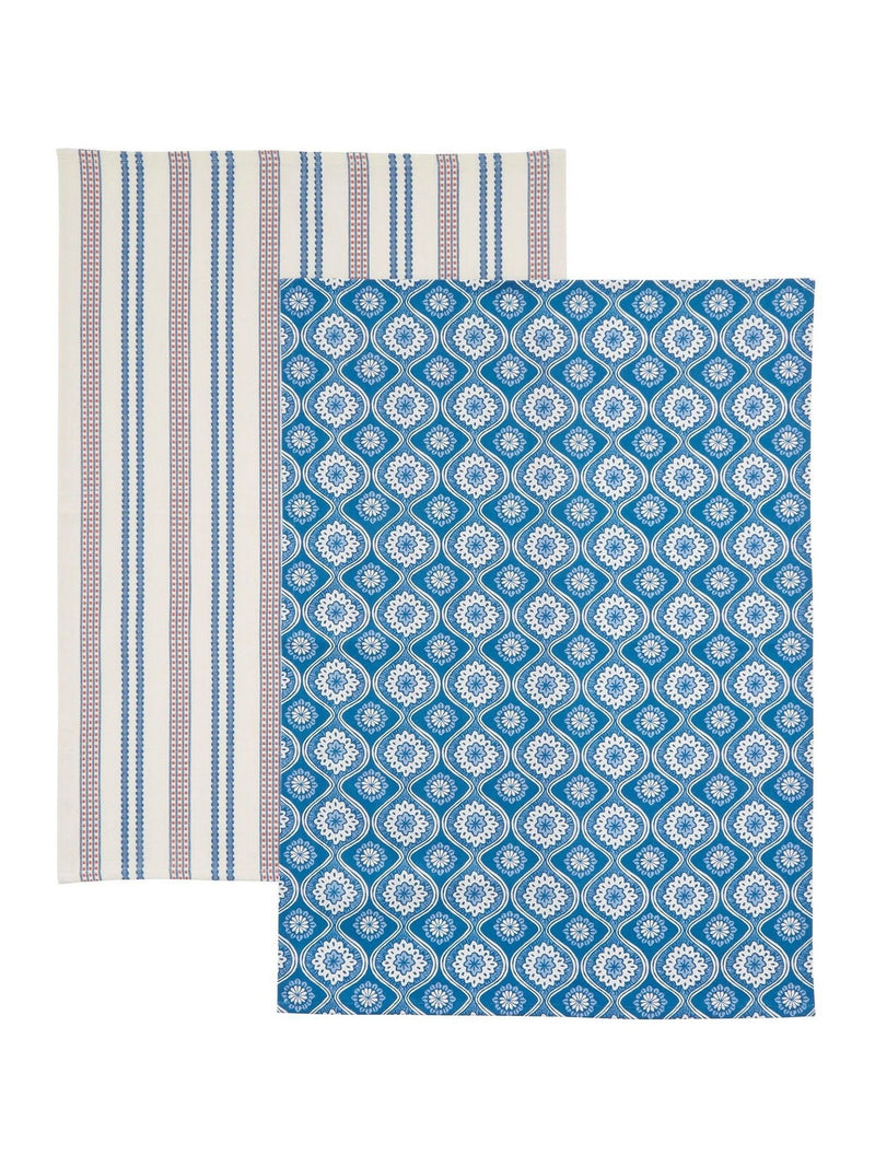 Land & Shore blue red ticking stripe tea towels 2 pack, UK version