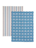 Land & Shore blue red ticking stripe tea towels 2 pack, UK version