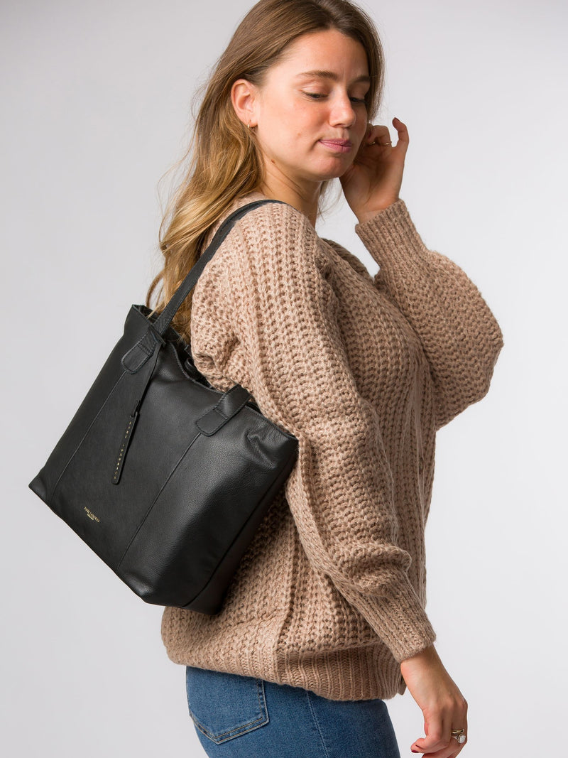 Pure Luxuries London black leather Windsor tote bag (British brand)