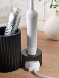 Black resin ribbed electric toothbrush holder - British product