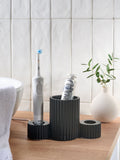 Black resin ribbed electric toothbrush holder - British product