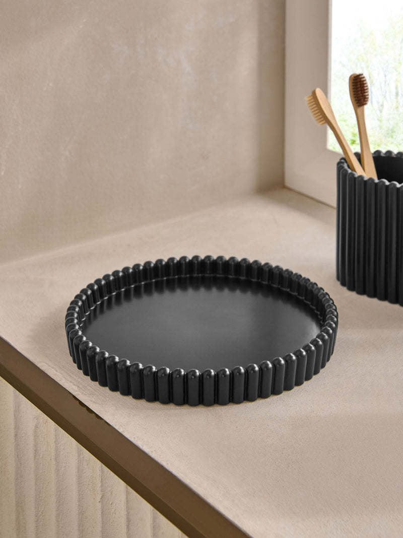 Black rib round storage tray 21cm - British product