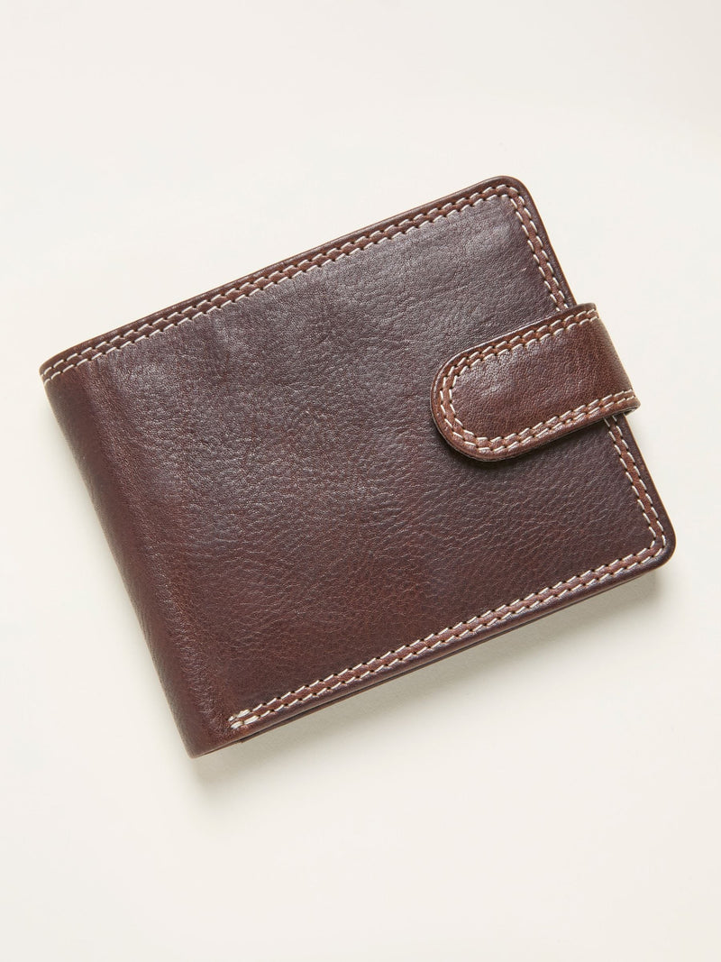 FatFace chocolate brown contrast stitch leather wallet, imported from the UK